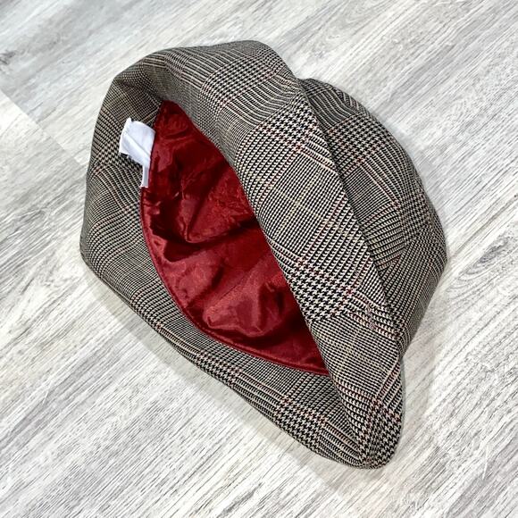 Brown Plaid Check Fedora Trilby Hat with Red Satin Lining - Picture 3 of 6